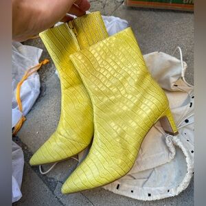 Charlotte Stone Alligator Croc Neon Yellow Leather Boots Retro Size 9 Worn once